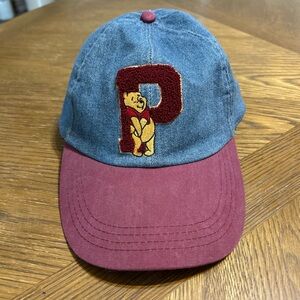 Vintage 90s Winnie the Pooh Disney Hat Baseball Elastic Cap Burgandy